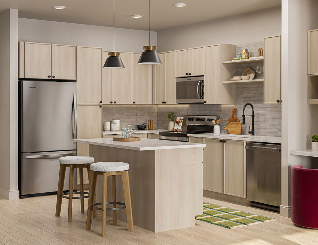 Kitchen in Black Talon design at Hawkley Apartments in Milford MA